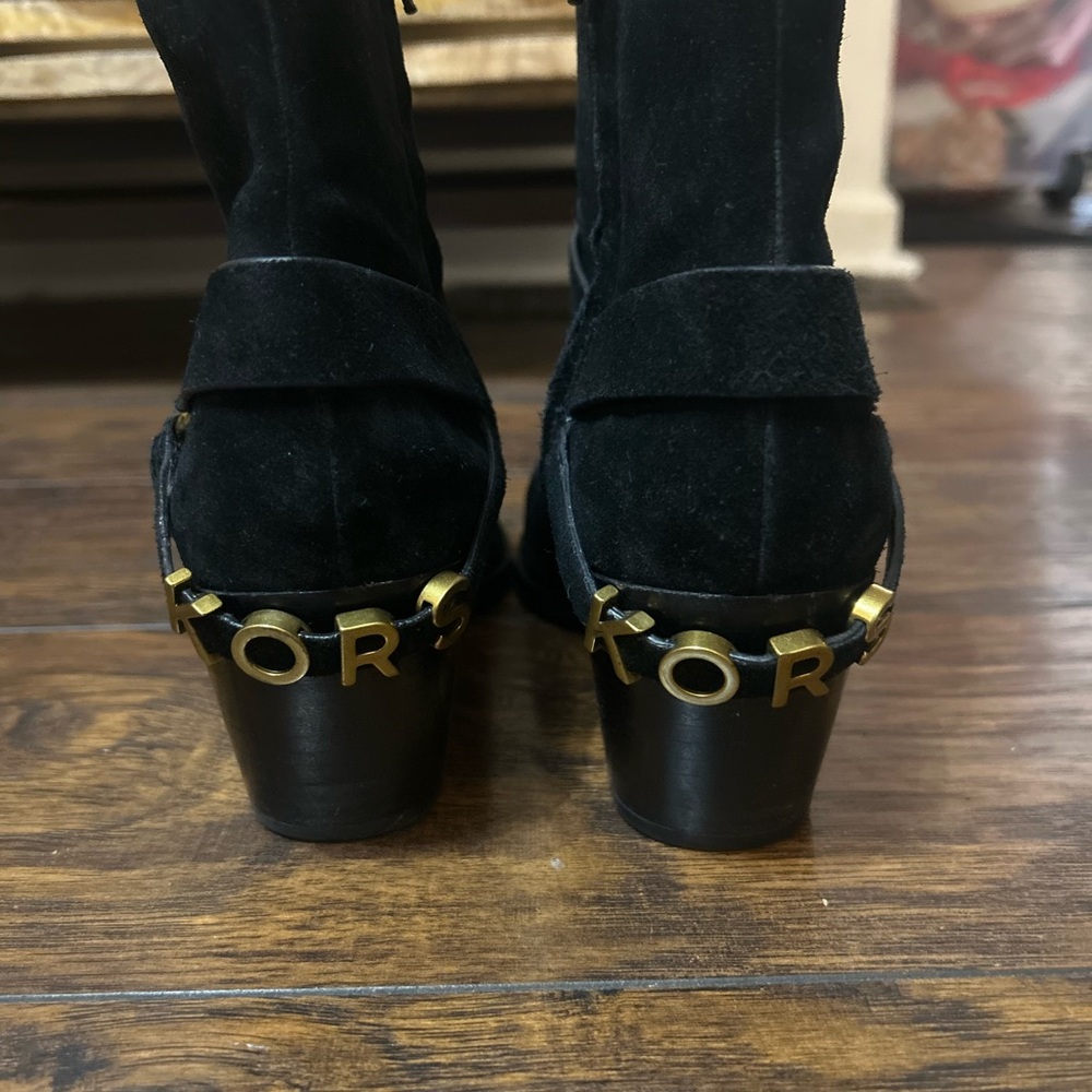Michael Kors Black Heeled Boots with Gold Accents